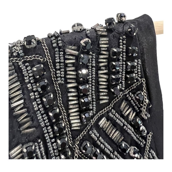 Black Silver Intricate Beaded Sleeveless Cocktail Mini Dress Full Back Zipper S4 - Picture 13 of 16